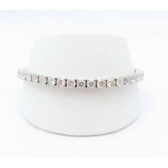 Sterling Silver Tennis Bracelet With CZ Stones Elegant Design For Women Adjustab - Picture 1 of 2